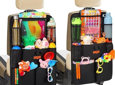 UPGRADED Car Seat Organiser for up to 11-inch Tablet Holder, 8 Pockets, Kids Toy Storage, Water Proof Back Seat Protector for Kids