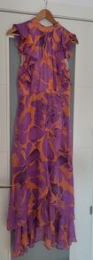 MINT VELVET Mauve and Salmon Floral Ruffle Midi Sz 10 UK - Rrp 220 (New)