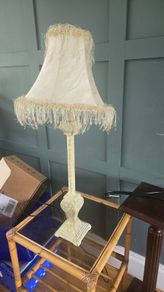 Vintage Cream Fringed Table Lamp Shabby Chic / French Country Style