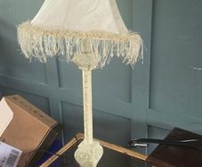 Vintage Cream Fringed Table Lamp Shabby Chic / French Country Style