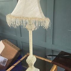 Vintage Cream Fringed Table Lamp Shabby Chic / French Country Style