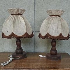 Pair of vintage turned wood lamps