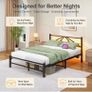 Double Bed Frame with Charging Station,LED Headboard,Black Modern Geometric Headboard Metal Platform Bed Frame for bedroom,Under Bed Storage Space,No Box Spring Needed,Easy Assembly Image 5