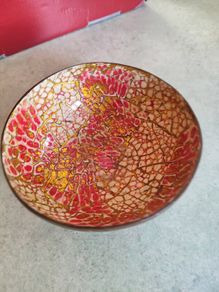 Coconut shell bowl with Lacquer Painting flowers on bowl