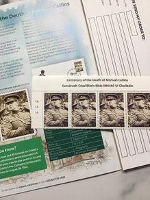 Michael Collins 2022 Centenary Stamp, Strip of 4 with sheet header and An Post Collector Booklet 2022