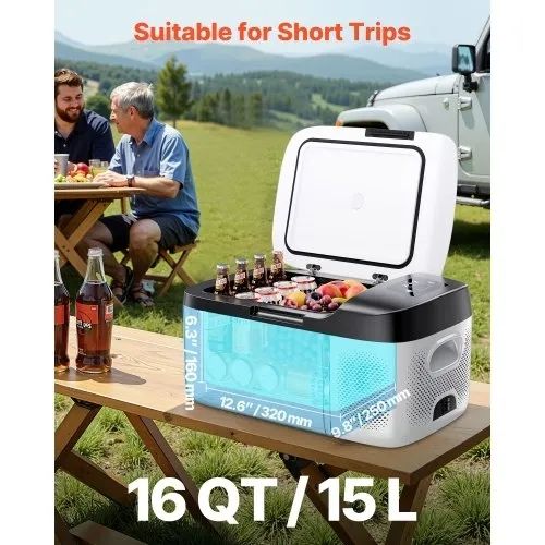 Car Refrigerator, DC 12/24V AC100-240V Compressor Electric Cooler, -20 C to 20 C Car Fridge with APP Control, 15L Cars Freezer for RVs, Campsites, Boats, Camping, Fishing, 60W Portable Freezer