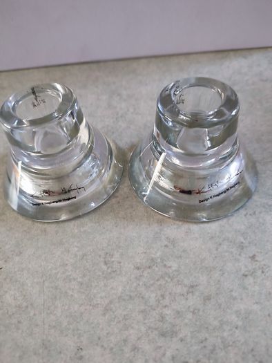 IKEA  PORTA VELAS Clear Glass Candle Holders K & M Hagberg w sticker pair 2 1/4" H