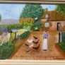 Original Naive Folk Art Painting Cottage Countryside Scene with Chickens by M. Regan Image 3