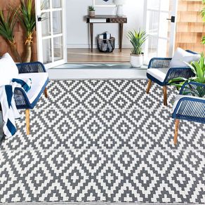 Outdoor Rug, 180 x 120cm Waterproof Picnic Blanket Black Reversible Floor Mat Recycled UV Resistant Rugs Camping Woven Plastic Straw Mats Indoor Rug for Garden RV Patio Deck Balcony BBQ Beach
