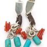 Vintage 925 Sterling Silver Turquoise & Carnelian Stud Earrings Image 3