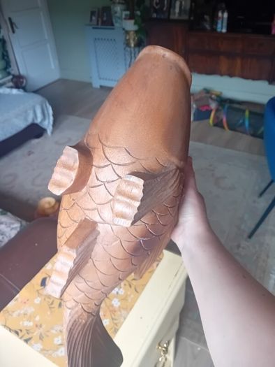 Large vintage hardwood koi carp planter