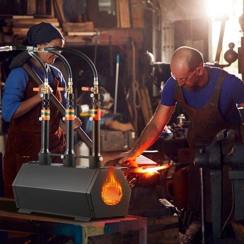Propane Forge, 3 Burner Farrier Forge, 2600F Tool and Knife Making Blacksmithing Gas Forge, Large Capacity Hexagon Cold-Rolled Steel