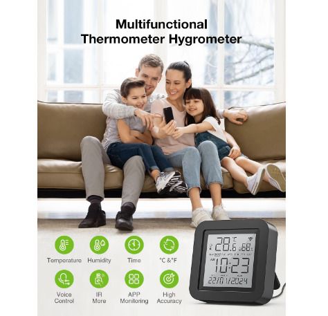 GHome Smart WIFI Thermometer Hygrometer, Smart Digital Indoor Wireless Temperature Humidity Sensor with Alert, for Home Room Greenhouse Wall