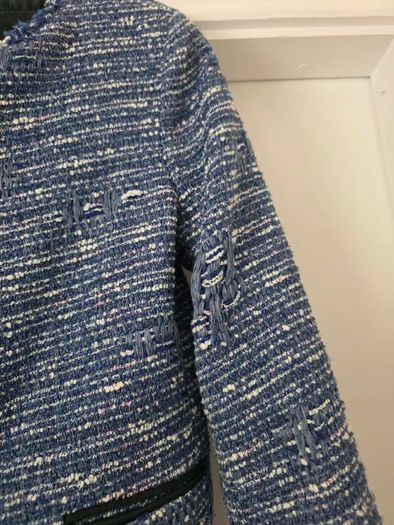 Sandro blue tweed fringe jacket, size 38, Paris brand.