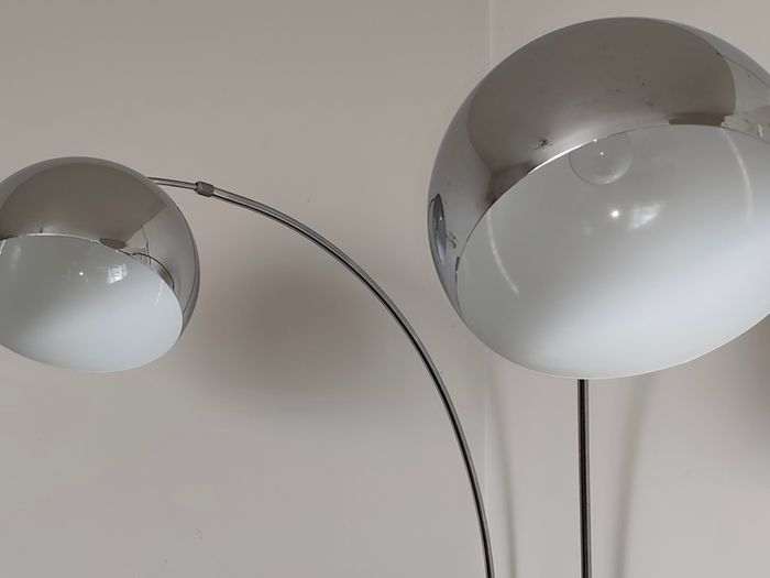 Chrome Arc Over Reach Lamps. Marble base. (Pair)