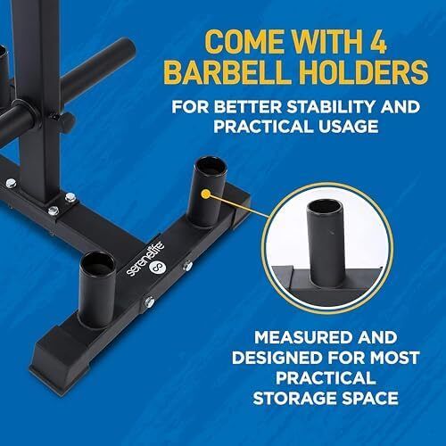 6-Pegs Olympic Weight Plate Rack & 4 Barbells  363 kg Capacity, Heavy-Duty Gym Organiser, Scratch-Resistant Frame, Powder-Coat Finish, Easy to Assemble, Compact & Space-Saving