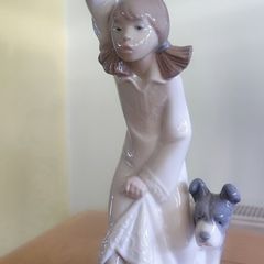 Lladro Nao Daisa Girl with Lamp & Dog Figurine