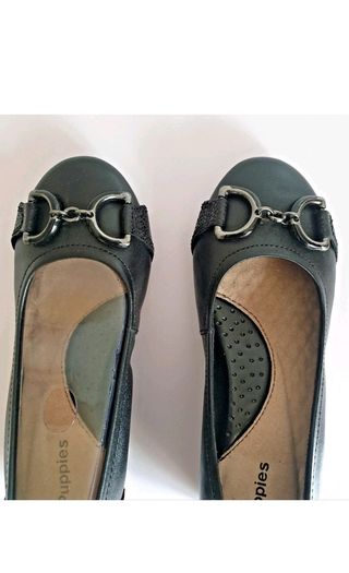 Hush Puppies Candid Pump Bit Black Leather Wedge Shoes UK3 EU36 New Boxed  CAN POST