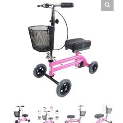 Kneerover Junior mobility knee scooter in pink. Well-used, but still working well!