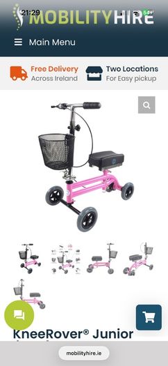 Kneerover Junior mobility knee scooter in pink. Well-used, but still working well!