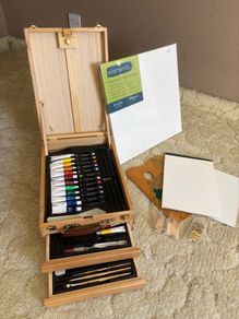 Elements Wooden Artist Box Easel & Large Painting Set + Canvas