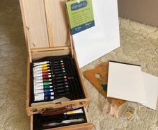 Elements Wooden Artist Box Easel & Large Painting Set + Canvas