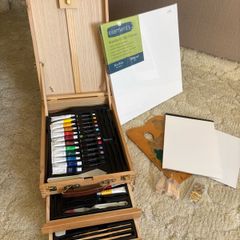 Elements Wooden Artist Box Easel & Large Painting Set + Canvas