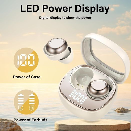 Doubc S29 Mini Bluetooth 5.4 Headphones, In-Ear, Wireless Sleep Headphones with 25 Hours of Battery Life, Soft Earbuds, Gentle Sound, Comfortable Fit Without Pressure, Beige