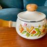 Vintage Enamel Lidded Saucepan Pot with Wooden Handle Autumnal Leaf Design Image 10