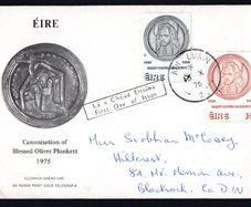 1975 Ireland Canonisation of Blessed Oliver Plunkett Commemorative Stamps Post and Telegraph First Day Cover (FDC) with Athlone cancel
