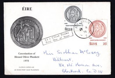 1975 Ireland Canonisation of Blessed Oliver Plunkett Commemorative Stamps Post and Telegraph First Day Cover (FDC) with Athlone cancel