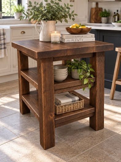 Handmade Rustic Solid Wood Kitchen Island