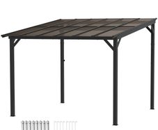 3 x 3(m) Metal Pergola with UPF 50+ and Waterproof Polycarbonate Roof, Wall-Mounted or Free Standing Garden Gazebo, Wind-resistant Outdoor Sun Shade, Dark Grey