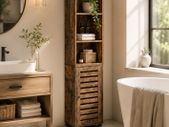 Tall Bathroom Storage Cabinet with Door and Shelves Rustic Brown Slim Floor Standing Storage Unit