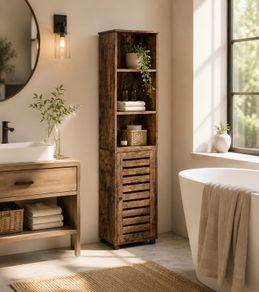 Tall Bathroom Storage Cabinet with Door and Shelves Rustic Brown Slim Floor Standing Storage Unit