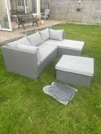 patio sofa, footstool, cushions & cover