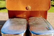 Vintage grooming  brush in Hide case