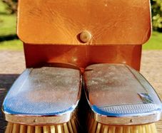 Vintage grooming  brush in Hide case