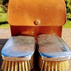 Vintage grooming  brush in Hide case