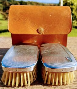 Vintage grooming  brush in Hide case