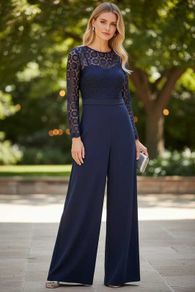 Blue Trouser Suit with Lace Top Size 16