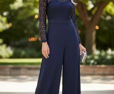 Blue Trouser Suit with Lace Top Size 16