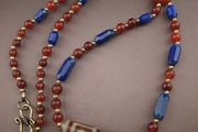 Antique 4 Eyes Himalayan Tibetan Agate With African Carnelian &amp; Lapis Necklace