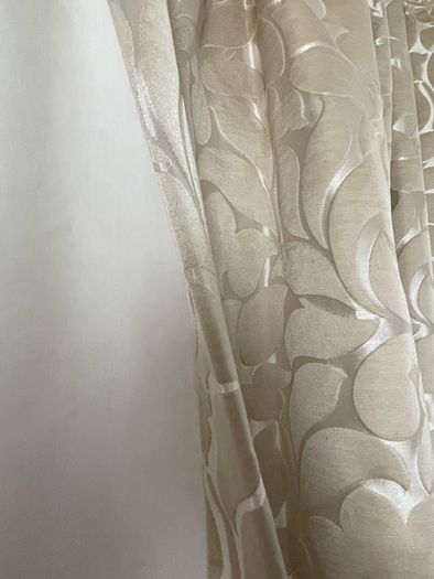 Gorgeous Silk Embossed Blackout Interlined Curtains with Silk Tie Back Ribbons 116"w x 86"d