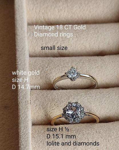 Small size: 18 CT Gold Diamond ring 450 euro and  18 CT Diamond, Iolite ring 450 euro