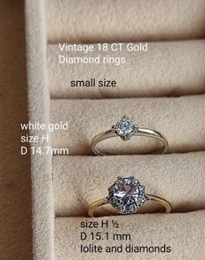 Small size: 18 CT Gold Diamond ring 450 euro and  18 CT Diamond, Iolite ring 450 euro