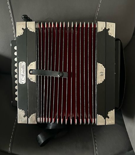 Ariette Button Accordion, Black with Red Bellows