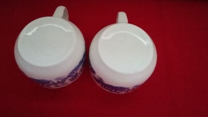 Rare Vintage Staffordshire China Blue, Coffee Cups (70s)