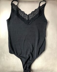 Ladies Black Lace Trim bodysuit