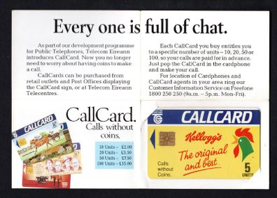 1991 Ireland 5 unit Kellogg's cereals the very first advertising Callcard Telecom Eireann (Gemplus GEM1) Call Card with paperwork given for complimentary copies